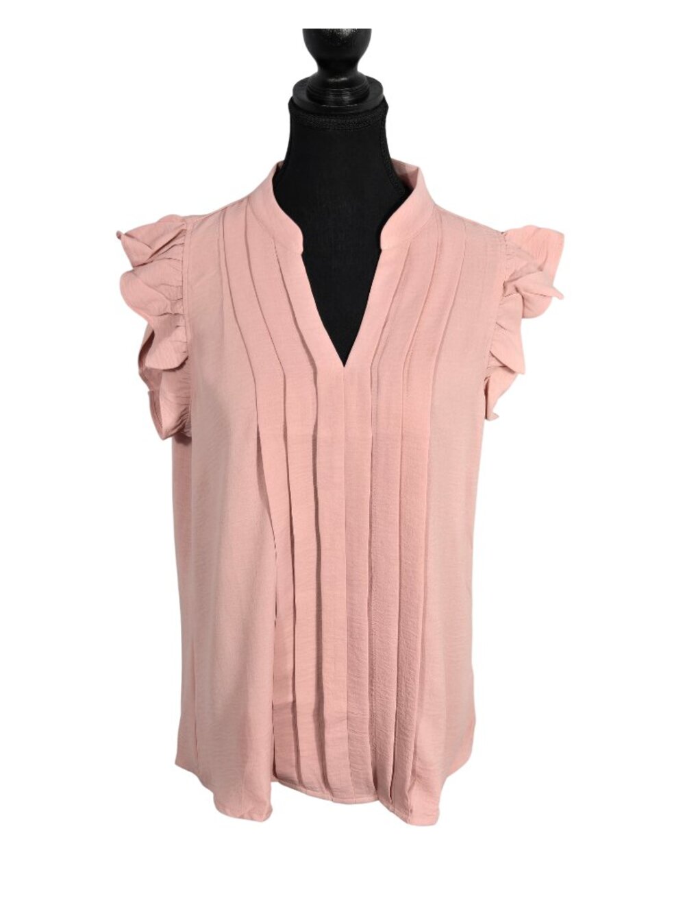 NWT | KIRUNDO Dusty Rose Pintuck Flutter Sleeve Split V Neck Blouse | Medium